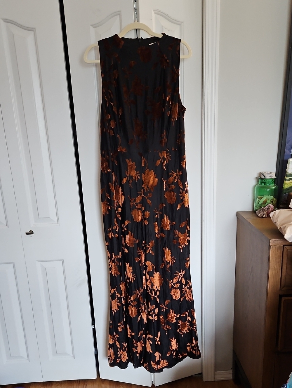 NWT Hutch By Anthropologie Sleeveless Jumpsuit With Copper Floral Velour Burnout